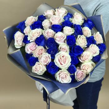 Белая и Синяя Роза 51шт 70см (Эквадор) Артикул - 6860s