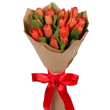 Букет красных тюльпанов 15 шт (код  8680s)